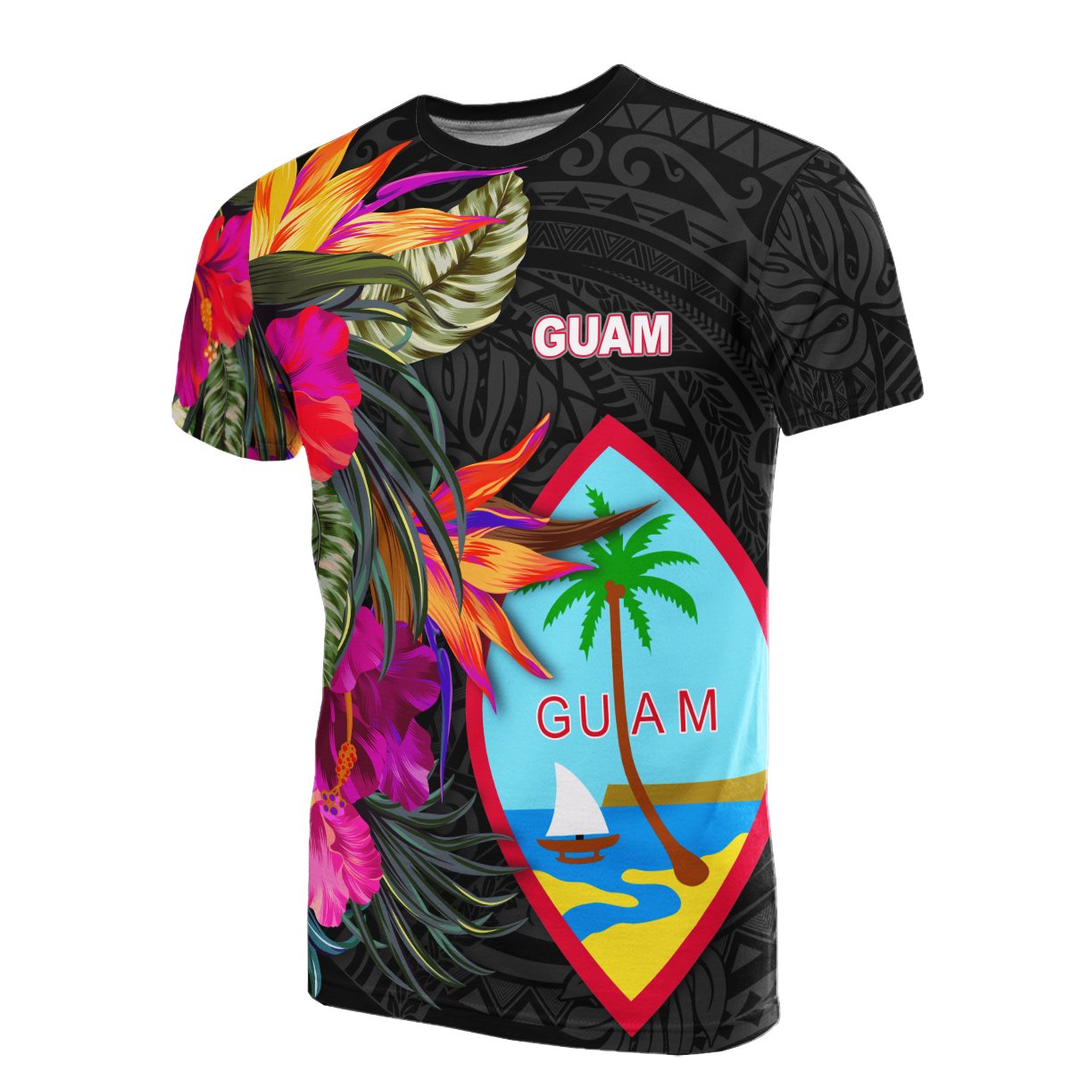 Guam All Over T Shirt Hibiscus Polynesian Pattern Unisex Blue - Polynesian Pride