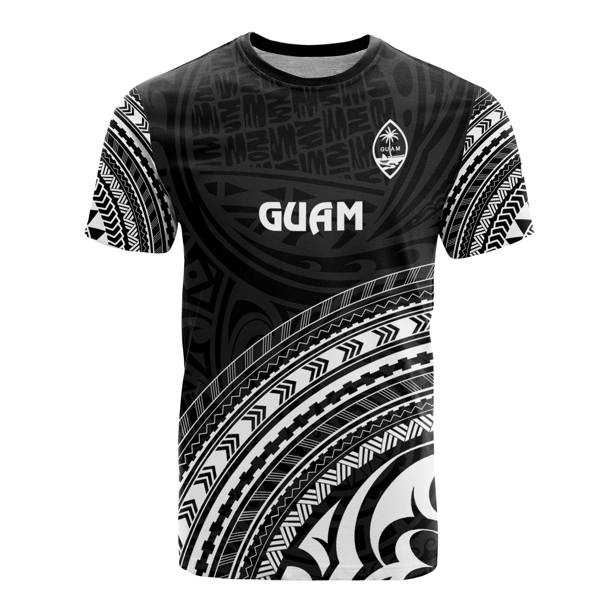 Guam All Over T Shirt Guam Coat of Arms Polynesian Tribal Black Version Unisex Black - Polynesian Pride
