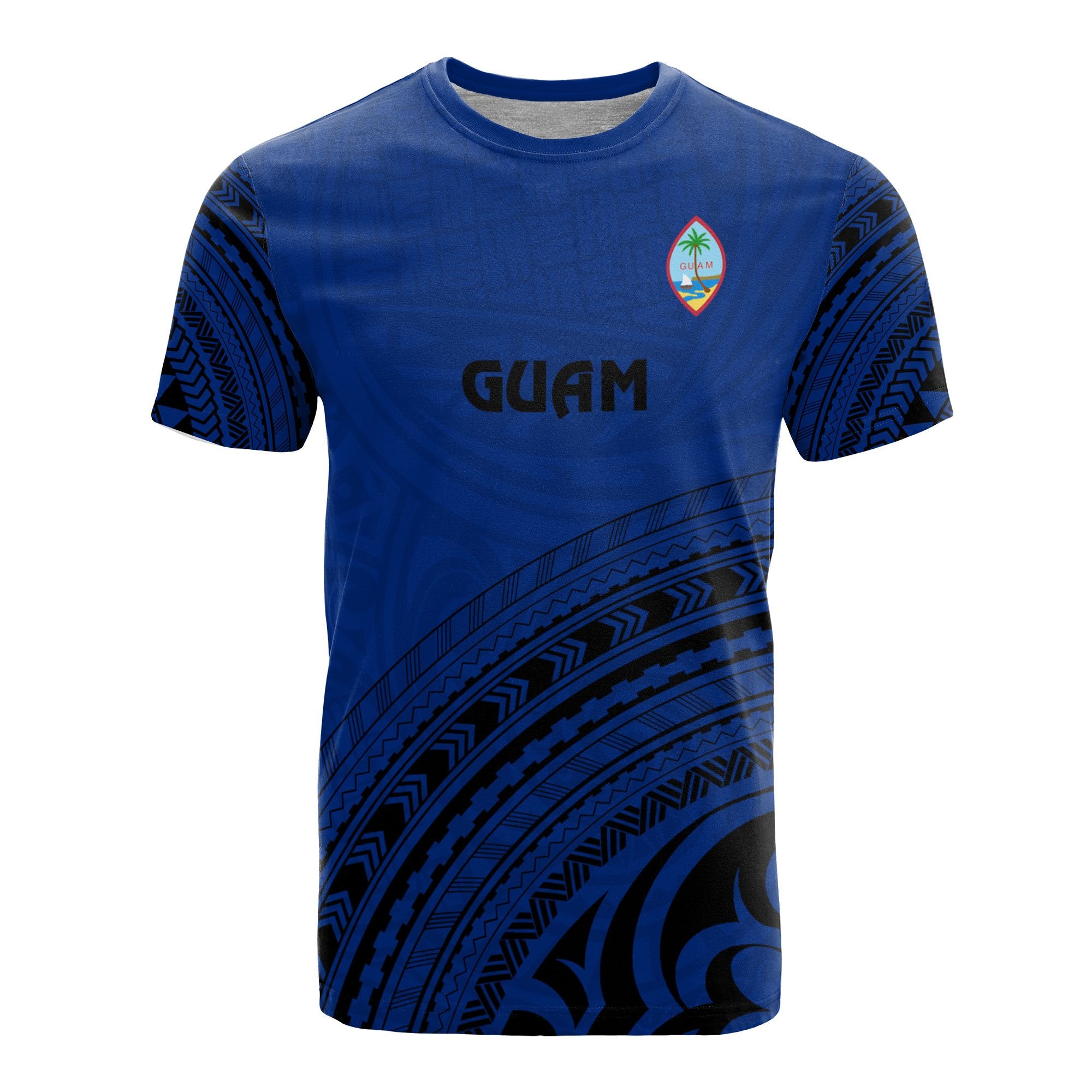 Guam All Over T Shirt Guam Coat of Arms Polynesian Tribal Blue Version Unisex Blue - Polynesian Pride