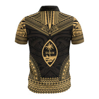 Guam Custom Polo Shirt Guahan Coat Of Arms Polynesian Chief Tattoo Gold Version - Polynesian Pride