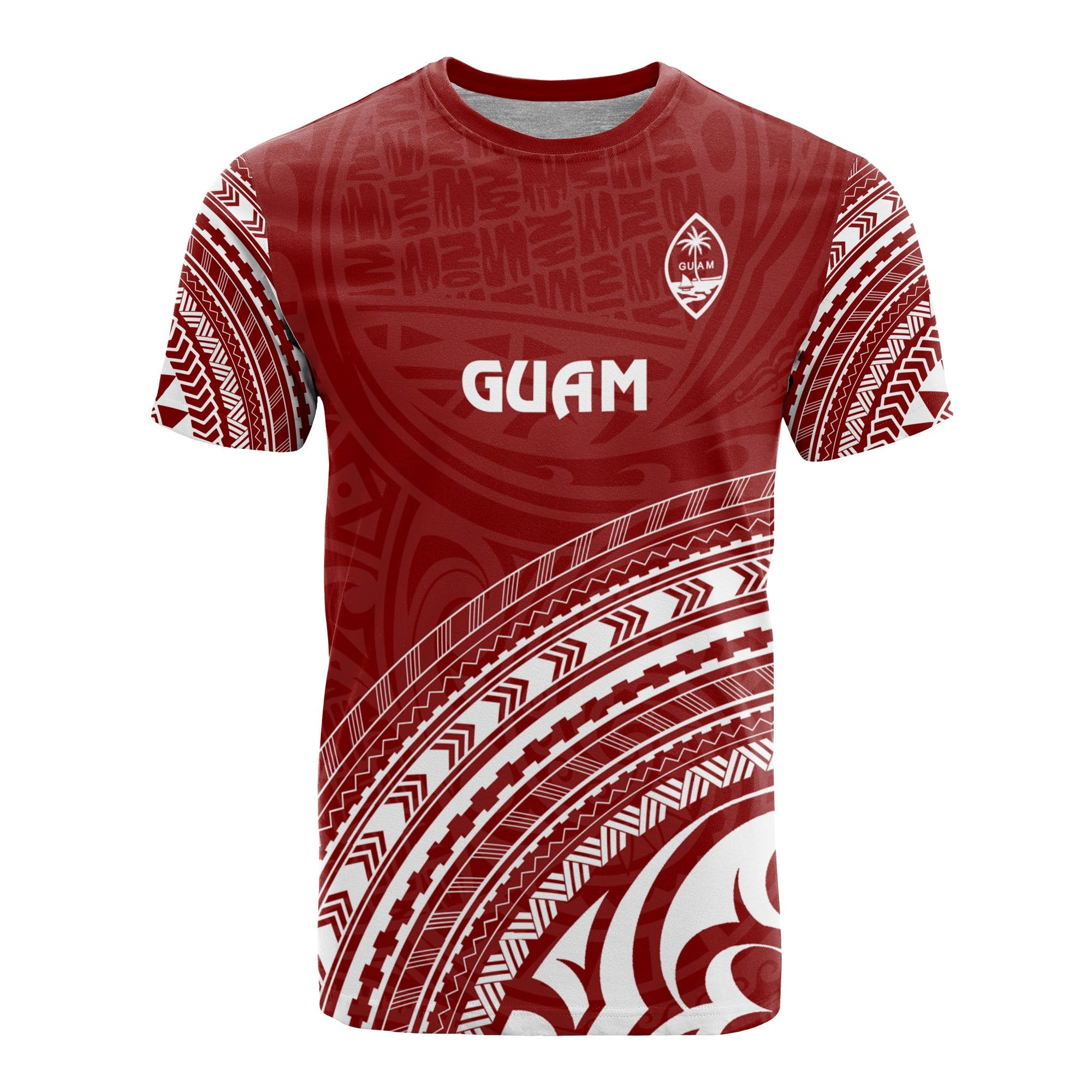 Guam All Over T Shirt Guam Coat of Arms Polynesian Tribal Red Version Unisex Red - Polynesian Pride