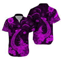 His And Her Hawaiian Matching Outfits Hawaii Matching Dress and Hawaiian Shirt Polynesia Purple Fish Hook LT13 - Polynesian Pride
