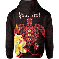 Custom Hawaii Turtle Zip Hoodie Hawaiian Flowers Version Red Elegant LT13 - Polynesian Pride