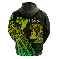 Custom Polynesian Valentine Couple Hoodie I LOVE YOU Hibiscus Style Green LT13 - Polynesian Pride