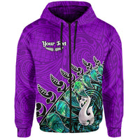 Custom New Zealand Maori Hoodie Fern and Manaia Version Purple LT13 Zip Hoodie Purple - Polynesian Pride