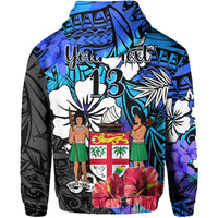 (Custom Text and Number) Fiji Tie Dye Hoodie Polynesian Blue Tribal Creative Tropical Flowers LT13 - Polynesian Pride