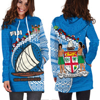 Fiji Hoodie Dress Fijian Drua Mix Tagimaucia Flower Blue Style LT14 - Polynesian Pride