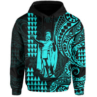 (Custom Text and Number) Hawaii Day Kakau Hoodie Proud To Be Hawaiian Turquoise King Kamehameha and Kanaka Maoli LT13 - Polynesian Pride