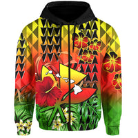 Hawaii Flowers Hoodie Color Tribal Pattern Hawaiian LT13 Zip Hoodie Reggae - Polynesian Pride
