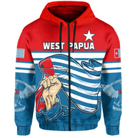 Free West Papua Hoodie One People One Soul Strong West Papuan LT13 Zip Hoodie Blue - Polynesian Pride