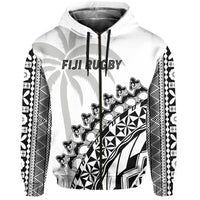Fiji Rugby Hoodie Fijian Cibi Dance Tapa Pattern White LT14 Zip Hoodie White - Polynesian Pride