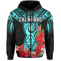 Custom Guam Chamorro Hoodie Guaman Latte Stone Tropical Flowers Turquoise Style LT14 - Polynesian Pride