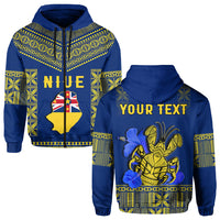Custom Niue Hoodie Happy Constitution Day Niuean Hiapo Crab With Map LT14 Zip Hoodie Blue - Polynesian Pride