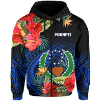 Pohnpei State Hoodie FSM Hibiscus Flowers Mix Polynesian LT14 Zip Hoodie Blue - Polynesian Pride