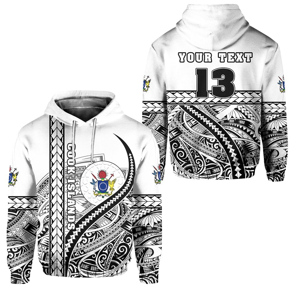 Custom Cook Islands Rugby Hoodie Simple Custom Text and Number Unisex White - Polynesian Pride