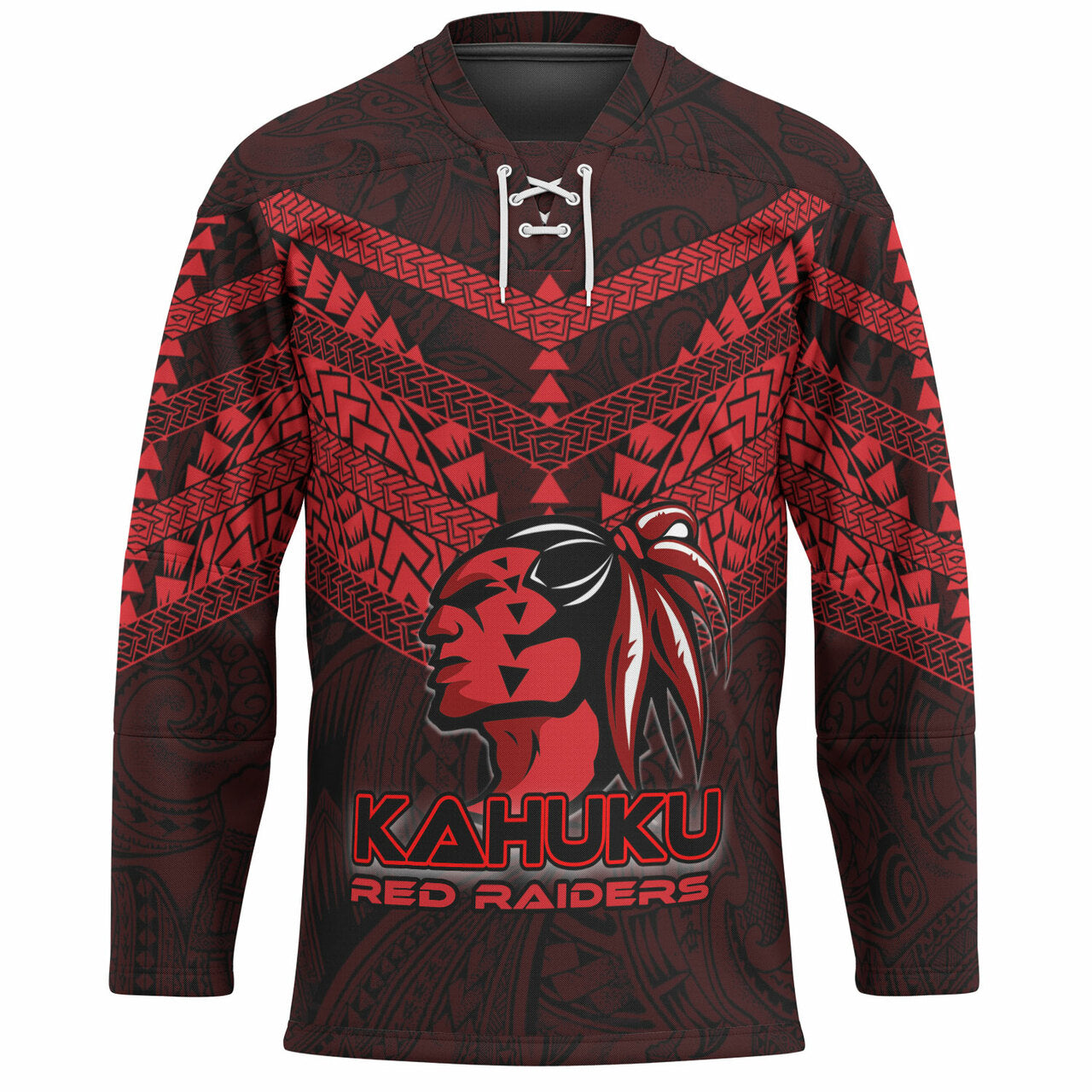 Hawaii Hockey Jersey - Kahuku High And Intermediate School Logo LT10 Unisex Red - Polynesian Pride