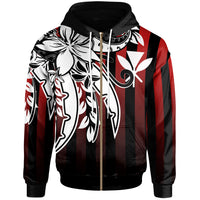 Hawaii Zip Hoodie Vertical Stripes Style Unisex Red - Polynesian Pride