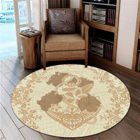 Hawaii Anchor Hibiscus Flower Vintage Round Carpet - AH - Beige - Polynesian Pride