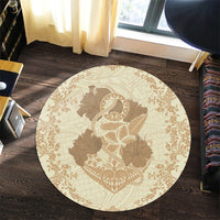 Hawaii Anchor Hibiscus Flower Vintage Round Carpet - AH - Beige - Polynesian Pride