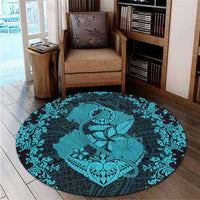 Hawaii Anchor Hibiscus Flower Vintage Round Carpet - AH - Blue - Polynesian Pride