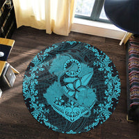 Hawaii Anchor Hibiscus Flower Vintage Round Carpet - AH - Blue - Polynesian Pride