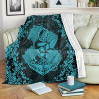 Hawaii Anchor Hibiscus Flower Vintage Premium Blankets - AH - Blue White - Polynesian Pride