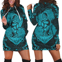 Hawaii Anchor Hibiscus Flower Vintage Hoodie Dress - AH - Blue Black - Polynesian Pride