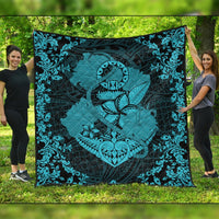Hawaii Anchor Hibiscus Flower Vintage Premium Quilts - AH - Blue Black - Polynesian Pride