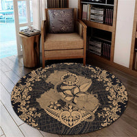 Hawaii Anchor Hibiscus Flower Vintage Round Carpet - AH - Gold - Polynesian Pride