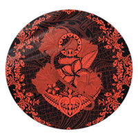 Hawaii Anchor Hibiscus Flower Vintage Round Carpet - AH - Orange Round Carpet Luxurious Plush - Polynesian Pride