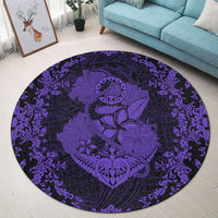 Hawaii Anchor Hibiscus Flower Vintage Round Carpet - AH - Purple - Polynesian Pride