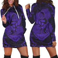 Hawaii Anchor Hibiscus Flower Vintage Hoodie Dress - AH - Purple Black - Polynesian Pride