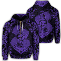 Hawaii Anchor Hibiscus Flower Vintage Zip Hoodie Purple Unisex Art - Polynesian Pride