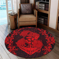 Hawaii Anchor Hibiscus Flower Vintage Round Carpet - AH - Red - Polynesian Pride