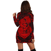 Hawaii Anchor Hibiscus Flower Vintage Hoodie Dress - AH - Red - Polynesian Pride