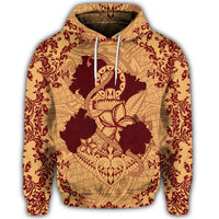 Hawaiian Anchor Hibiscus Flower Vintage Hoodie Red Orange - Polynesian Pride