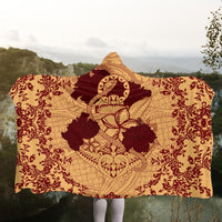 Hawaii Anchor Hibiscus Flower Vintage Hooded Blanket - AH - Red Orange - Polynesian Pride