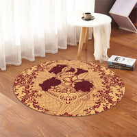 Hawaii Anchor Hibiscus Flower Vintage Round Carpet - AH - Red Orange - Polynesian Pride