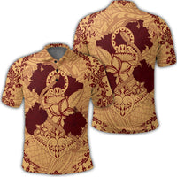 Hawaii Anchor Hibiscus Flower Vintage Polo Shirt Red Orange Unisex Black - Polynesian Pride