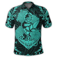 Hawaii Anchor Hibiscus Flower Vintage Polo Shirt Turquoise - Polynesian Pride