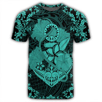 Hawaii Anchor Hibiscus Flower Vintage T Shirt Turquoise - Polynesian Pride