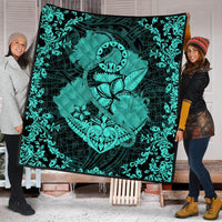 Hawaii Anchor Hibiscus Flower Vintage Premium Quilts - AH - Turquoise - Polynesian Pride