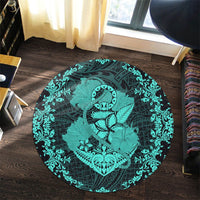 Hawaii Anchor Hibiscus Flower Vintage Round Carpet - AH - Turquoise - Polynesian Pride