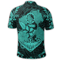 Hawaii Anchor Hibiscus Flower Vintage Polo Shirt Turquoise - Polynesian Pride