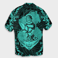 Hawaii Anchor Hibiscus Flower Vintage Hawaiian Shirt - AH - Turquoise - Polynesian Pride