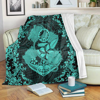 Hawaii Anchor Hibiscus Flower Vintage Premium Blankets - AH - Turquoise White - Polynesian Pride