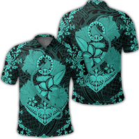Hawaii Anchor Hibiscus Flower Vintage Polo Shirt Turquoise Unisex Black - Polynesian Pride