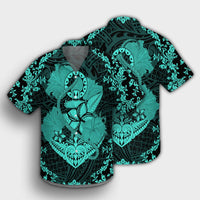 Hawaii Anchor Hibiscus Flower Vintage Hawaiian Shirt - AH - Turquoise - Polynesian Pride