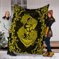 Hawaii Anchor Hibiscus Flower Vintage Premium Blankets - AH - Yellow - Polynesian Pride