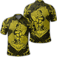Hawaii Anchor Hibiscus Flower Vintage Polo Shirt Yellow Unisex Black - Polynesian Pride